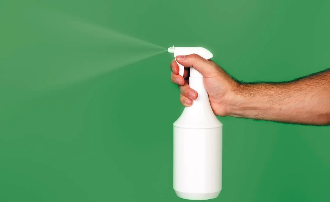 An image of a spray over green background